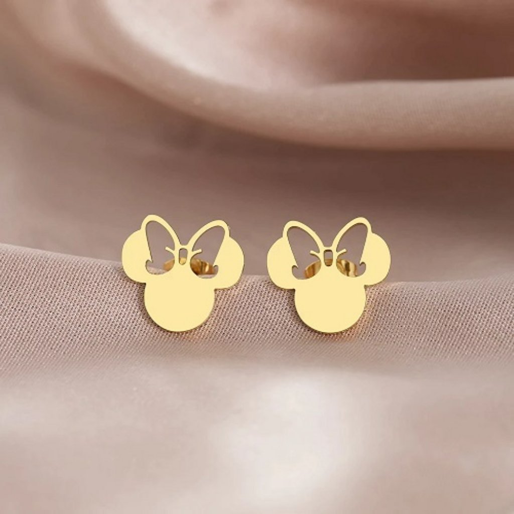 Stainless Steel Minnie Mouse Stud Earrings- Gold Colored 15$
